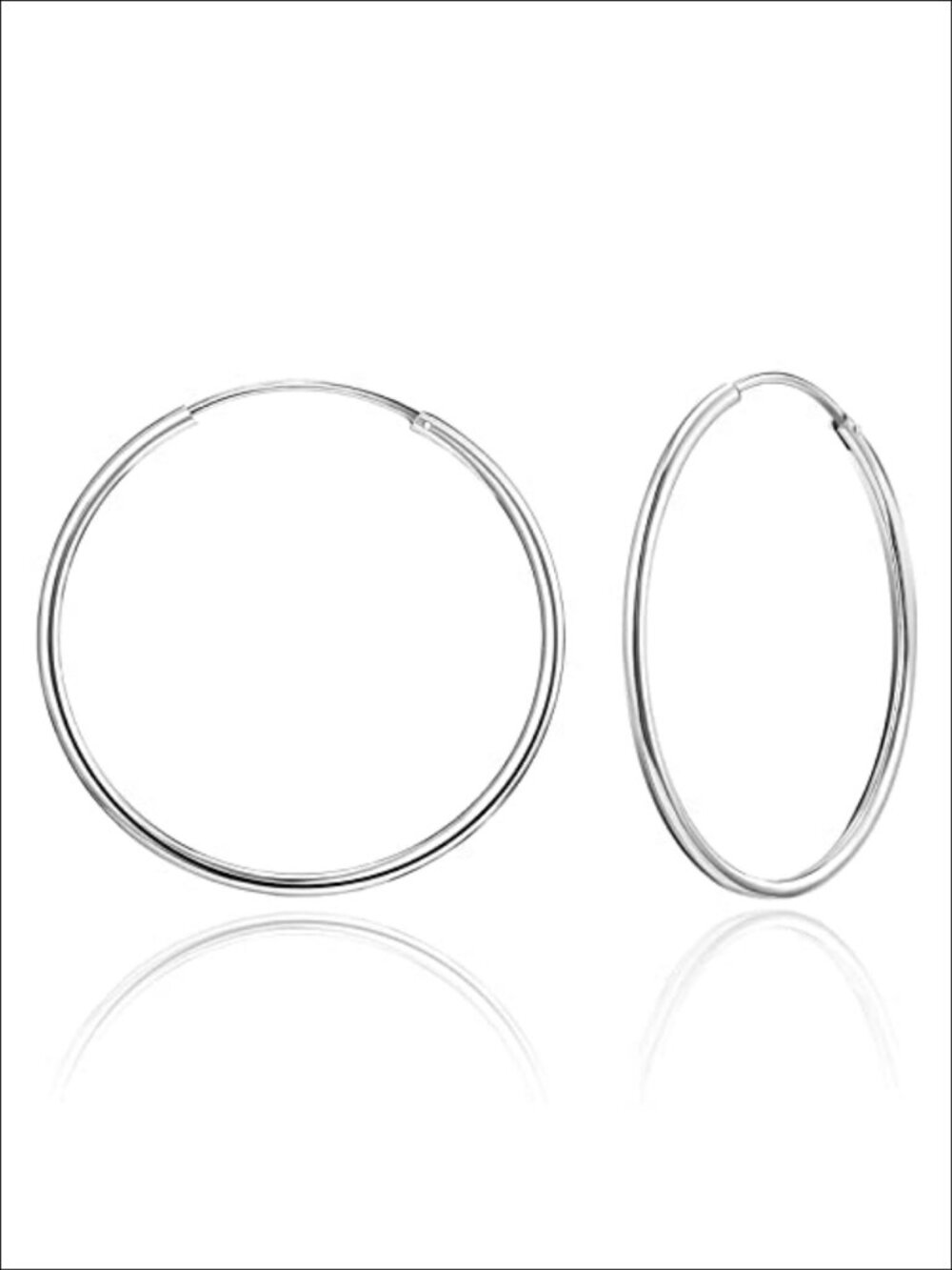 925 Sterling Silver Post Hoop Earrings White Gold Plated Lightweight Thin